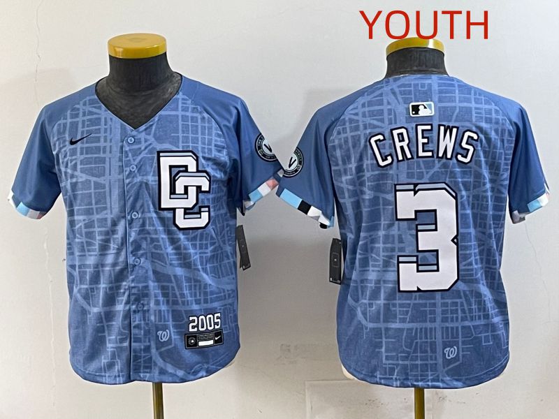 Youth 2025 Washington Nationals 3 Crews Blue Joint Name Nike MLB Jersey style 1
